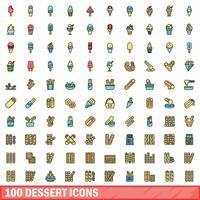 100 efterrätt ikoner uppsättning, Färg linje stil vektor