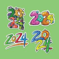 einstellen von bunt 2024 Logo Text Vektor Design mit Karikatur Illustration Stil. 2024 Text Design Typografie