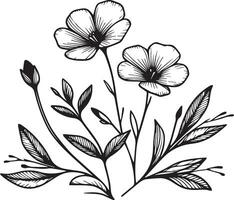 snäcka blommor färg sida, enkelhet, utsmyckning, svartvit, vektor konst, översikt skriva ut med blommar catharanthus, löv, och knoppar vinca blommor tatueringar, isolerat på en vit bakgrund