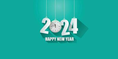 glücklich Neu Jahr 2024 Hintergrund mit Uhr Design 2024 Urlaub Karte Poster vektor
