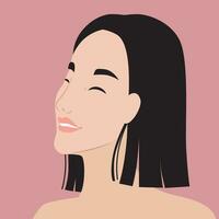 skön leende asiatisk kvinna med guppa frisyr. mode porträtt av Lycklig kvinna ansikte av asiatisk etnicitet. minimalistisk vektor skönhet illustration