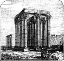de tempel av olympier zeus eller kolonner av de olympier Zeus, Grekland, aten. årgång gravyr. vektor