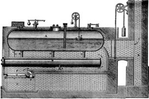 hoch Druck Dampf Generator, Jahrgang Gravur. vektor