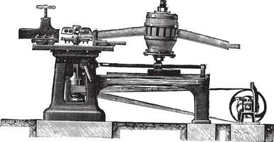 Schneiden Maschine Beine und Spindeln Speichen, Elevation, Jahrgang Gravur. vektor