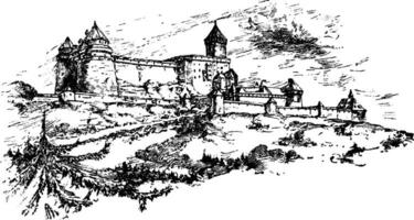 Hohkönigsburg in der Nähe von Schlettstadt, Jahrgang Illustration. vektor