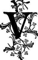 Blumen- Initiale von v, Jahrgang Illustration. vektor