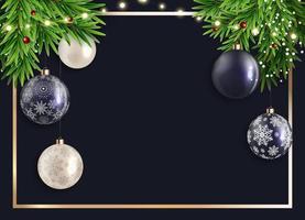 julbakgrund med gran och bollar vektor