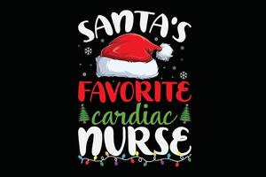 rolig jultomten favorit hjärt- sjuksköterska jul santa hatt t-shirt design vektor