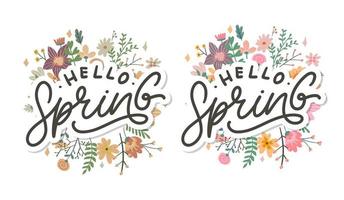 Hallo Frühlingsblumen Text Hintergrund Rahmen Schriftzug Slogan vektor