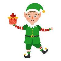 Weihnachten heiter Elf mit ein Geschenk. Vektor Illustration.