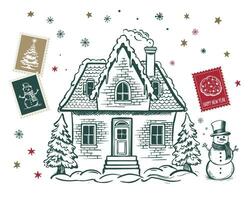 Illustration von Häuser, Weihnachten Gruß Karte. vektor
