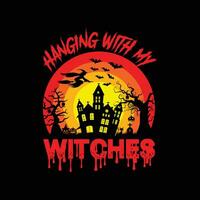 hängend mit meine Hexen, Halloween T-Shirt Design. vektor