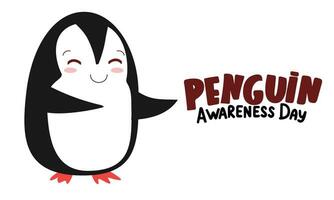 Pinguin Bewusstsein Tag Banner. süß Pinguin isoliert auf Weiß Hintergrund. Handschrift Text Pinguin Bewusstsein Tag. Hand gezeichnet Vektor Kunst.