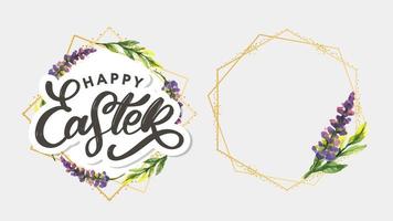 Frohe Ostern handgezeichnetes Logo, Abzeichen-Typografie-Symbol. Schriftzug Frohe Ostern mit Blumen für Grußkarten, Einladungsvorlage. Retro-, Vintage-Schriftzug-Banner-Plakat-Vorlagenhintergrund vektor