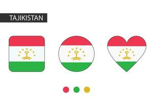 Tadschikistan 3 Formen Quadrat, Kreis, Herz mit Stadt Flagge. isoliert auf Weiß Hintergrund. vektor