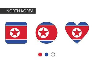 norr korea 3 former fyrkant, cirkel, hjärta med stad flagga. isolerat på vit bakgrund. vektor