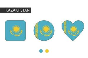 kazakhstan 3 former fyrkant, cirkel, hjärta med stad flagga. isolerat på vit bakgrund. vektor