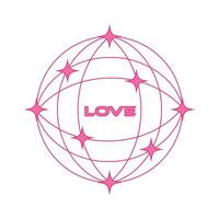 rosa sfär med stjärnor och ord kärlek i y2k stil. vektor illustration