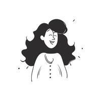 Porträt von ein glücklich positiv Frau im Hand gezeichnet Gekritzel Stil Vektor Illustration