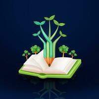 penna form av förgrening växt, bok och med träd bakgrund. 3d vektor, lämplig för miljö- utbildning och design element vektor