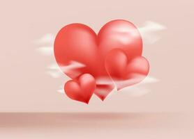 valentine 3d röd flytande hjärta med rosa bakgrund för mor dag och valentine dag, redigerbar skalbar vektor