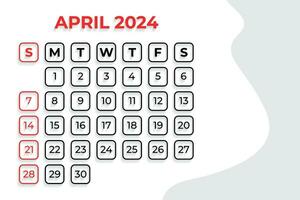 2024 einmonatig Kalender Vorlage Vektor Design