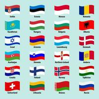 einstellen von winken Flaggen von europäisch Länder auf ein hell Hintergrund vektor