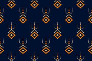 Indigo Marine Blau geometrisch traditionell ethnisch Muster Ikat nahtlos Muster Rand abstrakt Design zum Stoff drucken Stoff Kleid Teppich Vorhänge und Sarong aztekisch afrikanisch indisch indonesisch vektor