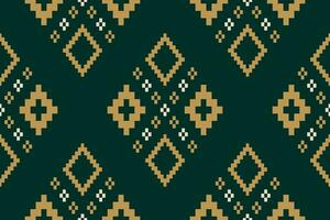 Grün Kreuz Stich bunt geometrisch traditionell ethnisch Muster Ikat nahtlos Muster Rand abstrakt Design zum Stoff drucken Stoff Kleid Teppich Vorhänge und Sarong aztekisch afrikanisch indisch indonesisch vektor