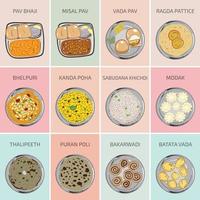 indisk marathimat. mat från maharashtra bombay mumbai pune vada pav vektor