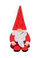 eben Hand gezeichnet Weihnachten Zwerg. Weihnachten traditionell Person, Santa claus Freund im rot Farbe Kleidung im Kinder Karikatur Stil. Ideal zum Weihnachten Dekoration, Aufkleber, Muster vektor