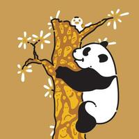 ein Panda ist Klettern ein Baum auf welche ist thront ein Weiß Vogel vektor