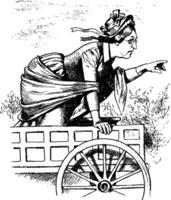 Frau im Wagen, Jahrgang Illustration vektor