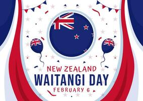 glücklich Waitangi Tag Vektor Illustration auf Februar 6 mit Neu Neuseeland Flagge und Karte im National Urlaub eben Karikatur Hintergrund Design