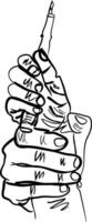 alt Hand Aufzüge ein jung Hand mit ein Stift skizzieren Kunst Linie Kunst vektor
