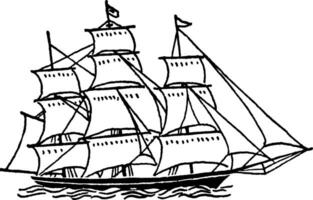 groß Schiff mit Segel, Jahrgang Illustration. vektor