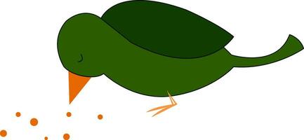 en grön fågel äter frön utseende söt vektor eller Färg illustration