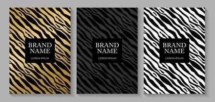 fashionabla lyx zebramönster täcka design samling uppsättning, djur tryck för broschyr, anteckningsbok mall vektor illustration