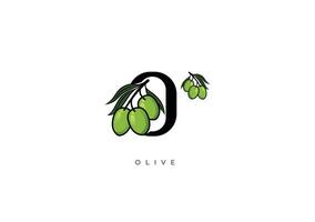 grön oliv frukt vektor, bra kombination av oliv frukt symbol med brev o vektor