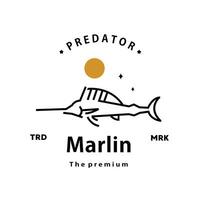 Jahrgang retro Hipster Marlin Logo Vektor Gliederung Monoline Kunst Symbol