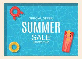 Sommerschlussverkauf-Hintergrundplakat mit Swimmingpool. Vektor-Illustration