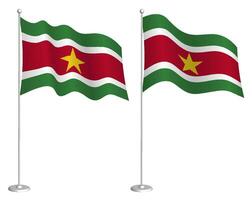 Flagge suriname auf Fahnenstange winken im Wind. Urlaub Design Element. Kontrollpunkt zum Karte Symbole. isoliert Vektor auf Weiß Hintergrund