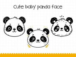 söt panda ansikte i enkel klotter stil uppsättning. vektor