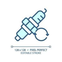 2d Pixel perfekt editierbar Blau Auto Funke Stecker Symbol, isoliert Vektor, dünn Linie Illustration Darstellen Auto Bedienung und Reparatur. vektor