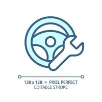 2d Pixel perfekt editierbar Blau Lenkung Rad Reparatur Symbol, isoliert Vektor, dünn Linie Illustration Darstellen Auto Bedienung und Reparatur. vektor