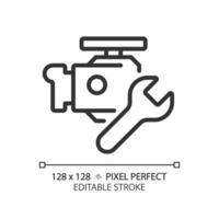 2d Pixel perfekt editierbar schwarz Auto Motor Reparatur Symbol, isoliert Vektor, dünn Linie einfach Illustration Darstellen Auto Bedienung und Reparatur. vektor