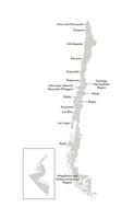 Vektor isoliert Illustration von vereinfacht administrative Karte von Chile. Grenzen und Namen von das Regionen. grau Silhouetten. Weiß Gliederung