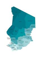 Vektor isoliert Illustration von vereinfacht administrative Karte von Tschad. Grenzen und Namen von das Regionen. bunt Blau khaki Silhouetten