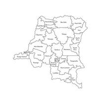 vektor isolerat illustration av förenklad administrativ Karta av demokratisk republik av de Kongo. gränser och namn av de provinser, regioner. svart linje silhuetter.