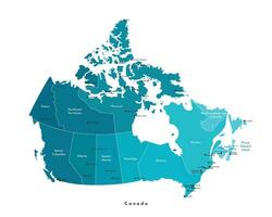 vektor modern illustration. förenklad isolerat administrativ Karta av kanada i blå färger. vit bakgrund och översikt. namn av de städer, Ottawa, toronto och provinser.